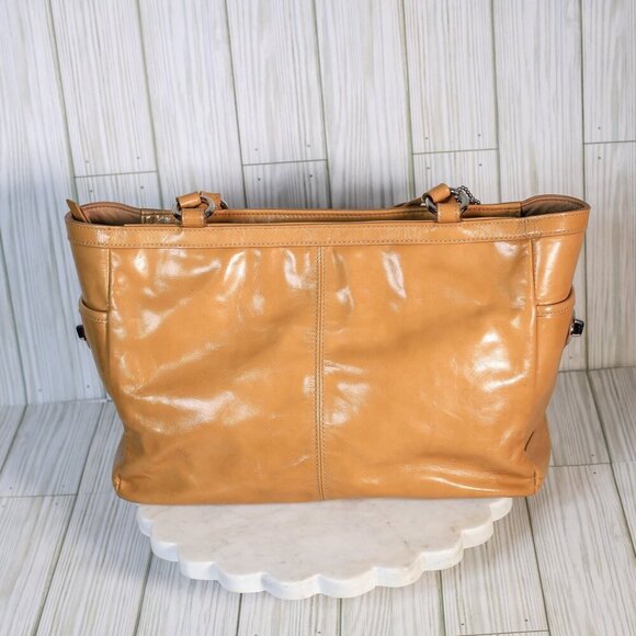 Coach Gallery F13761 Golden Tan Patent Leather Medium Shoulder Bag Turn Locks - Picture 7 of 16